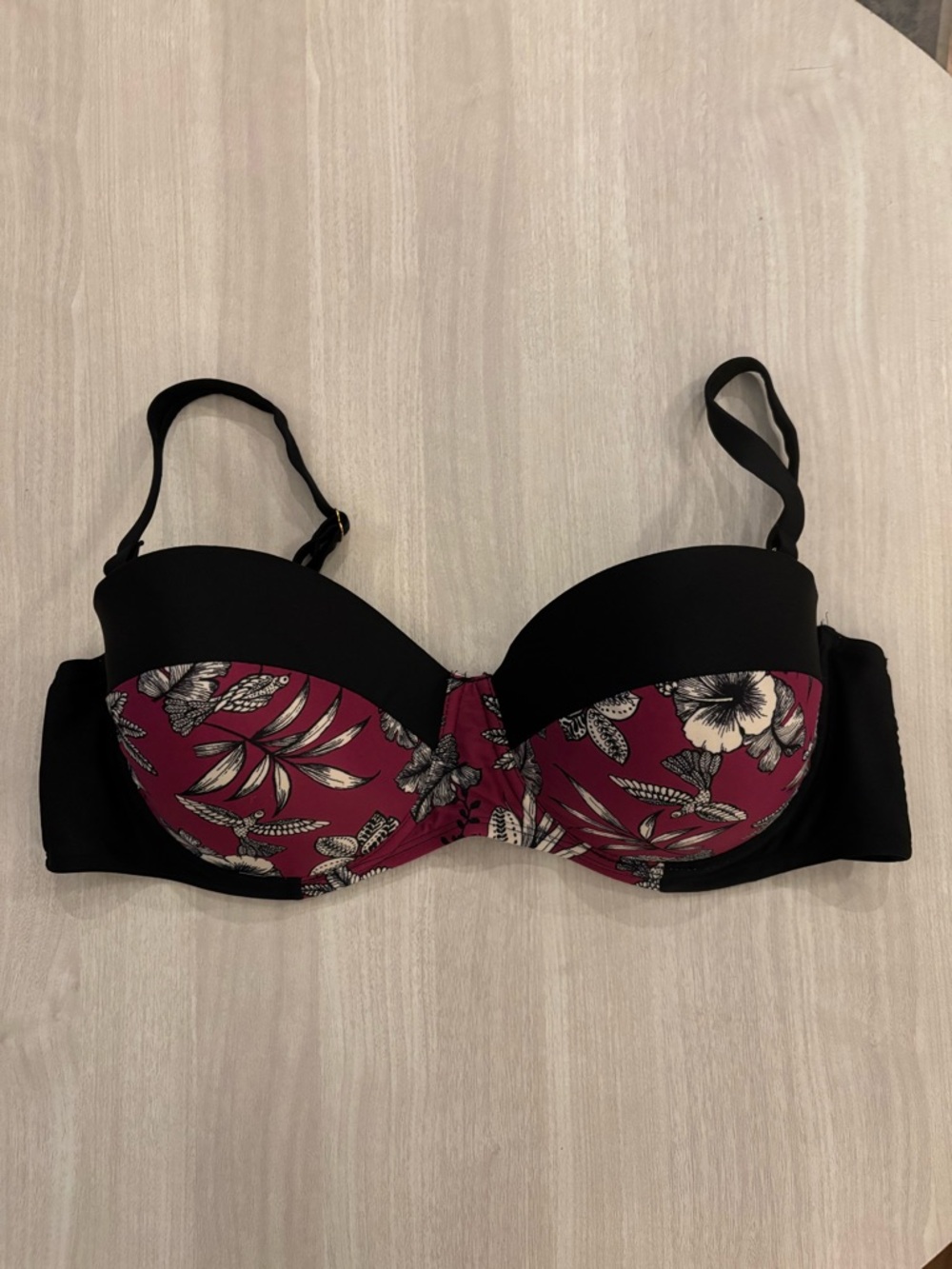 Adore Me Berry Black Floral Underwire Bikini Top Adjustable Removable Strap 40D